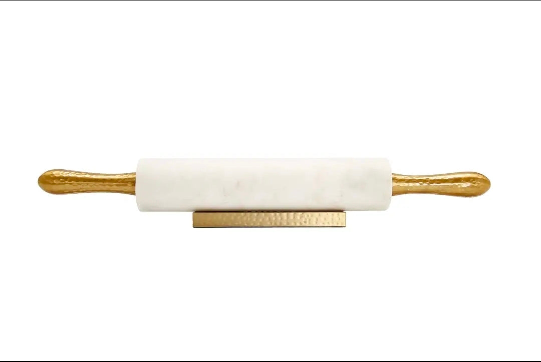 White Marble Rolling Pin Hammered Handles and Base