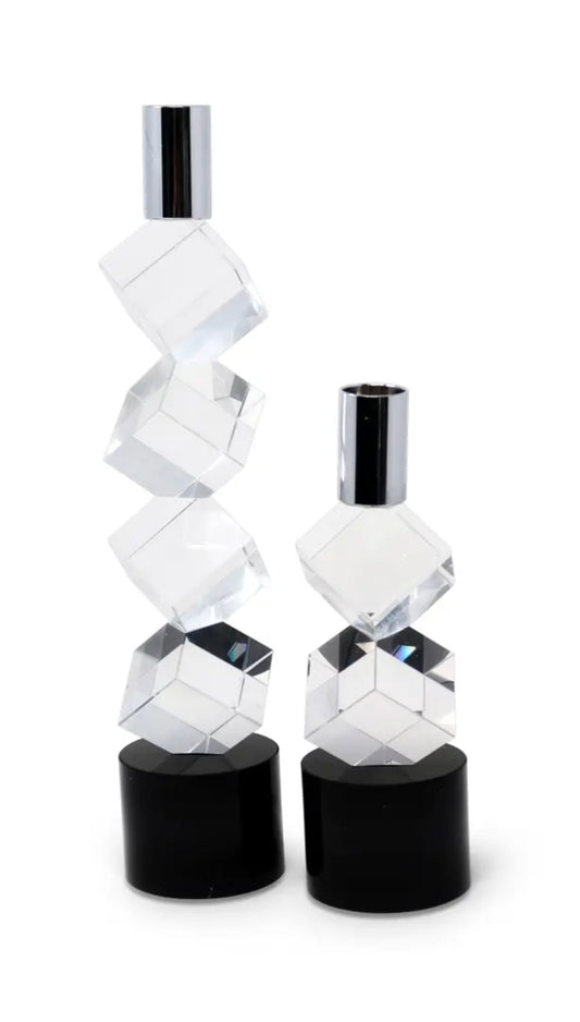 Crystal Candle Stick With Diagonal Design 11.25"