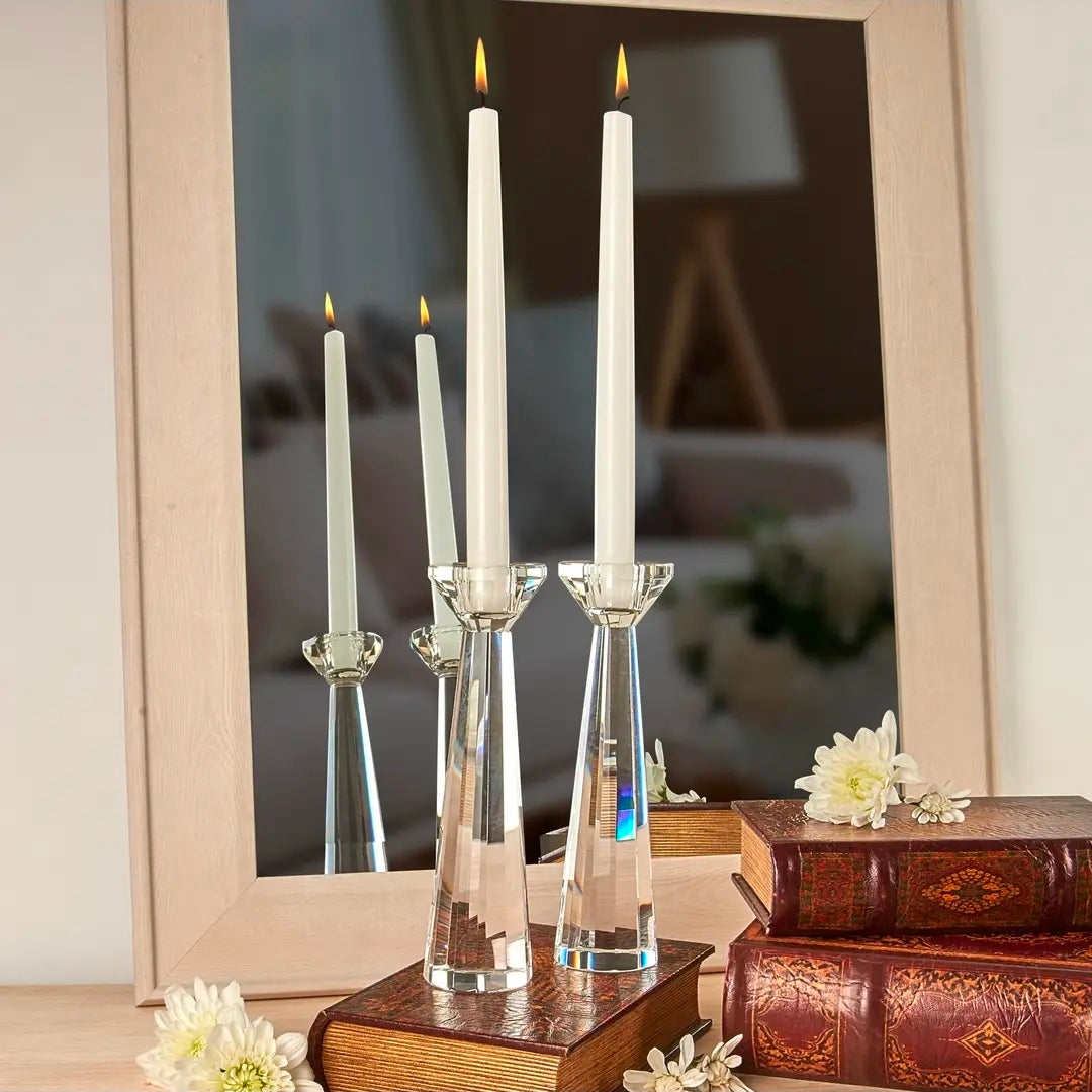 Park Avenue Pair of Faceted Crystal Candle Holders 8.5"