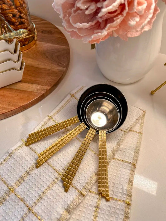 Set of 4 Measuring Spoons With Mosaic Design Gold Handle