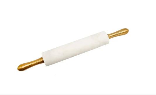 White Marble Rolling Pin Hammered Handles and Base