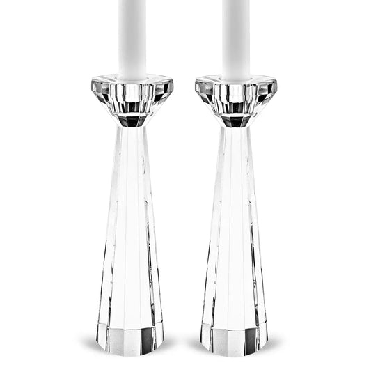 Park Avenue Pair of Faceted Crystal Candle Holders 8.5"