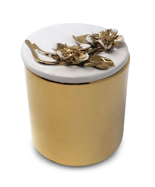 Gold Decorative Candle With Flower Design Lid-Vivience