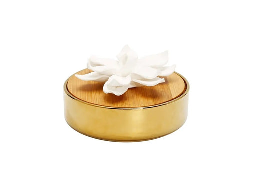 Gold Hemispheric Shaped Diffuser With White Flower